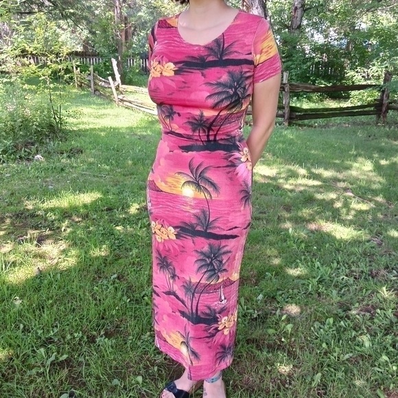 Y2K Tropical hawaiian sunset maxi dress - Picture 2 of 8
